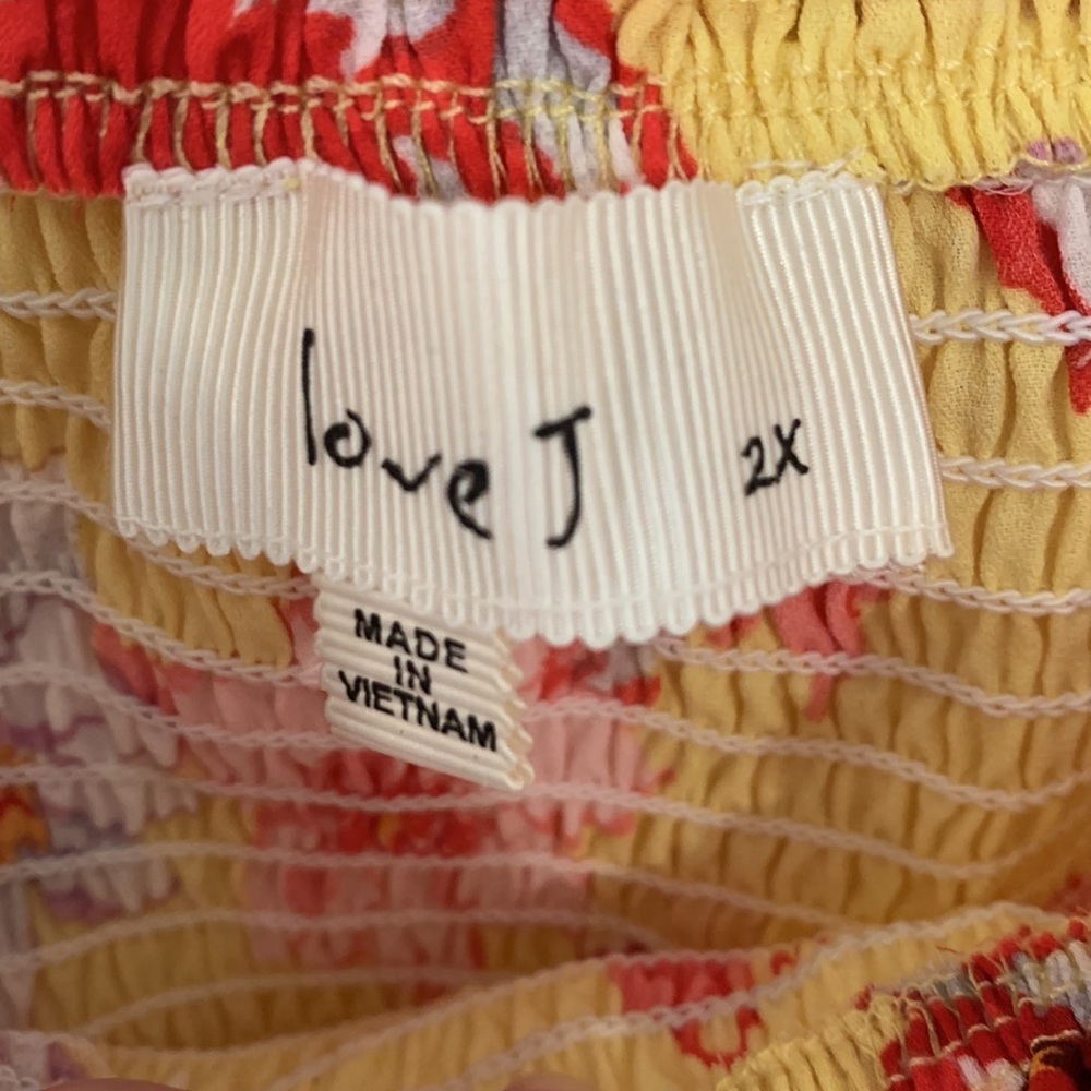 EUC Love J off shoulder yellow/red/pink floral dress Women’s Plus size 2X - Picture 2 of 4